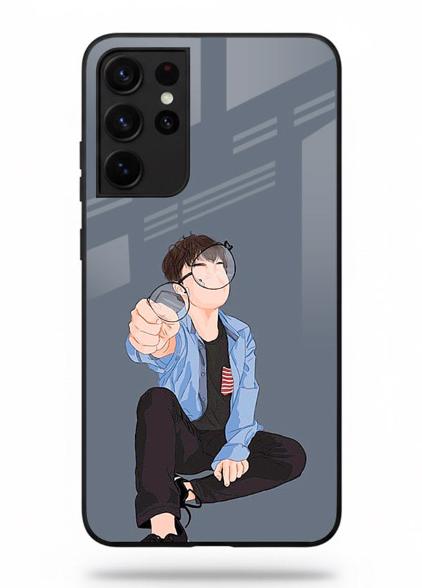 Blue Hoodie Boy aesthetic artwork Samsung S21 Ultra glass back cover