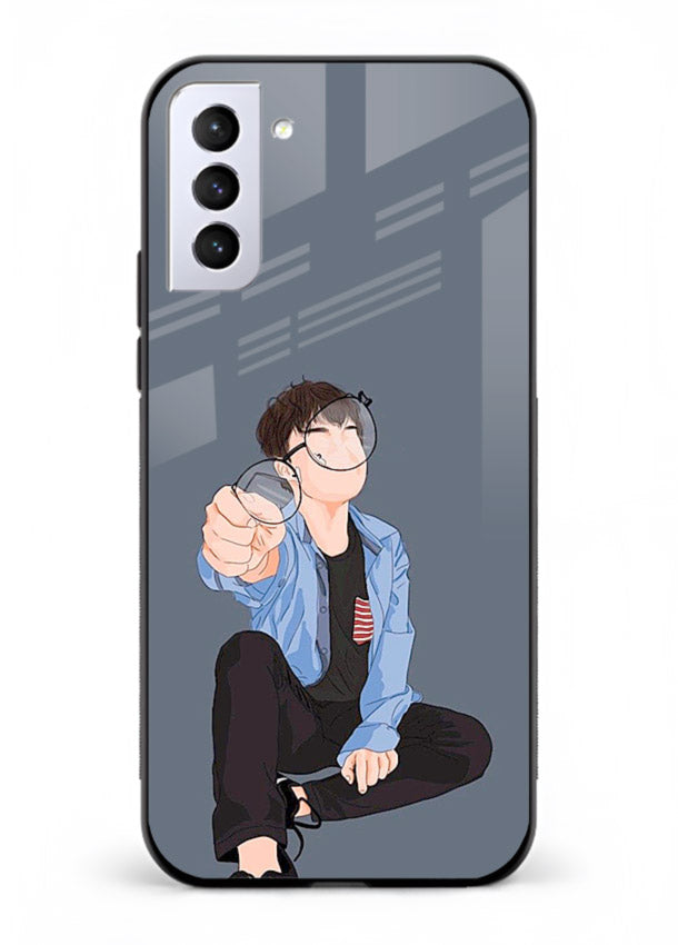 Blue Hoodie Boy aesthetic artwork Samsung S21 Plus glass back cover