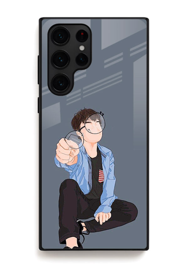 Blue Hoodie Boy aesthetic artwork Samsung S25 Ultra glass back cover