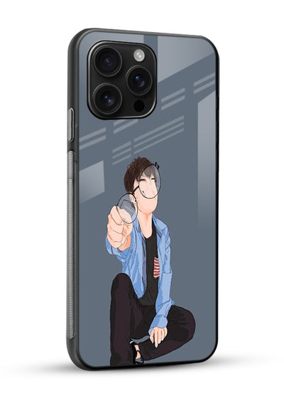Blue Hoodie Boy aesthetic artwork glossy vibrant premium glass back cover - Angle Side