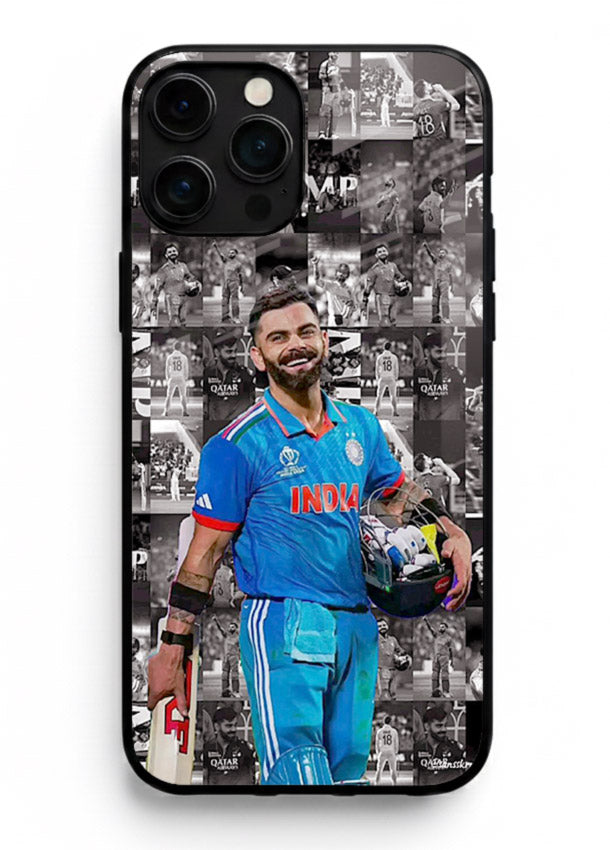 Blue cricket collage artwork printed on premium tempered glass iPhone 11 Pro Max back cover