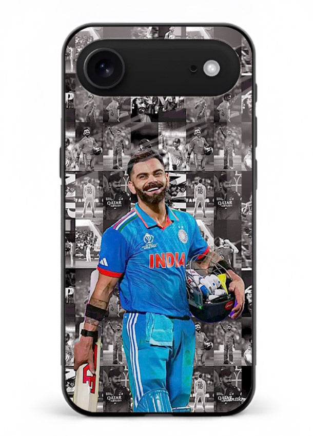 Blue cricket collage artwork printed on premium tempered glass iPhone 18 Air back cover
