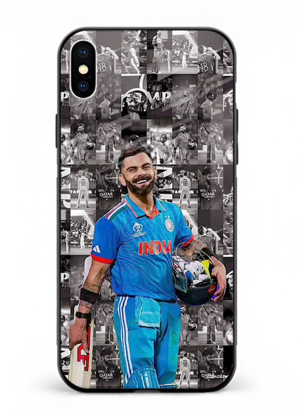 Blue cricket collage artwork printed on premium tempered glass iPhone XS Max back cover