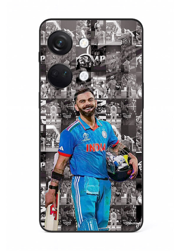 Blue cricket collage artwork printed on premium tempered glass OnePlus Nord 3 back cover