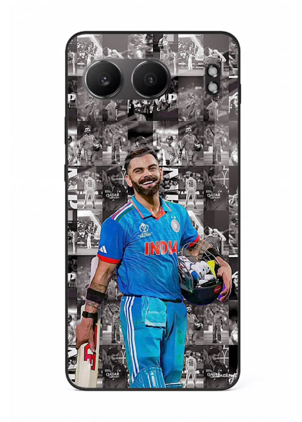 Blue cricket collage artwork printed on premium tempered glass OnePlus Nord 4 back cover