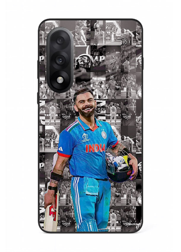 Blue cricket collage artwork printed on premium tempered glass OnePlus Nord 5 back cover