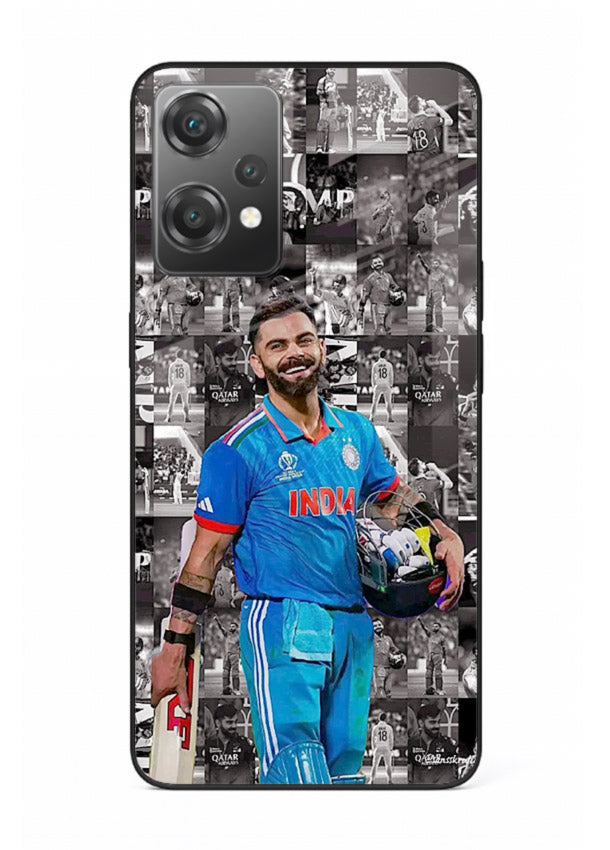 Blue cricket collage artwork printed on premium tempered glass OnePlus Nord CE2 Lite 5G back cover