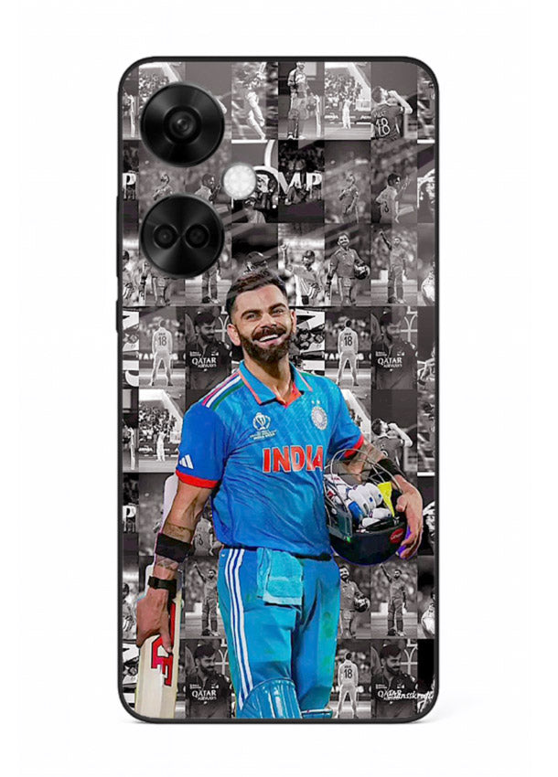 Blue cricket collage artwork printed on premium tempered glass OnePlus Nord CE3 back cover