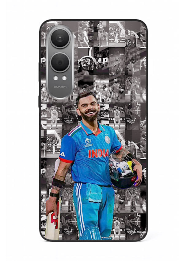 Blue cricket collage artwork printed on premium tempered glass OnePlus Nord CE4 Lite back cover
