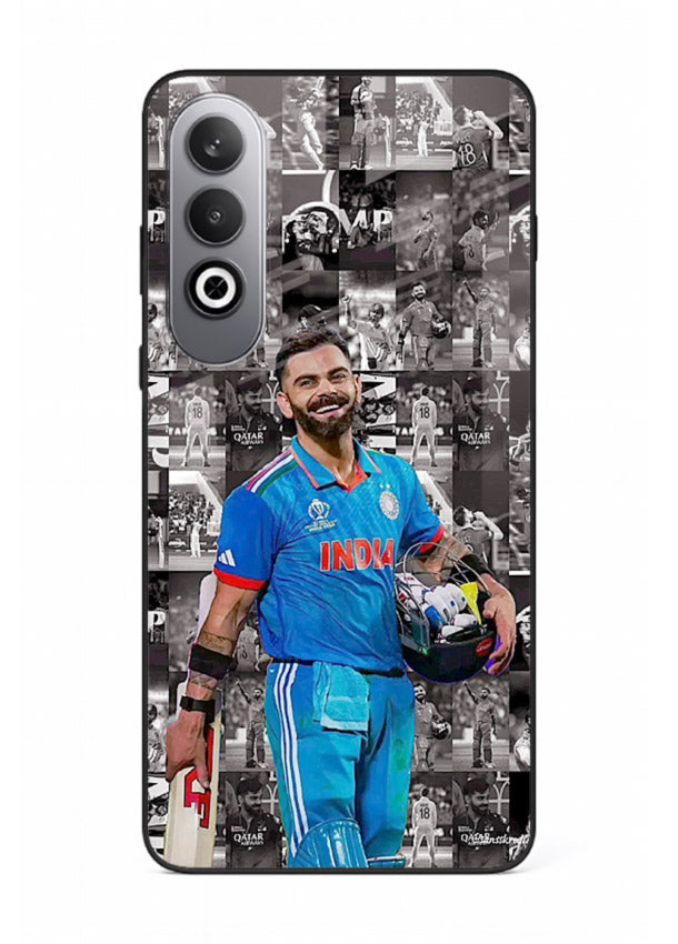 Blue cricket collage artwork printed on premium tempered glass OnePlus Nord CE4 back cover
