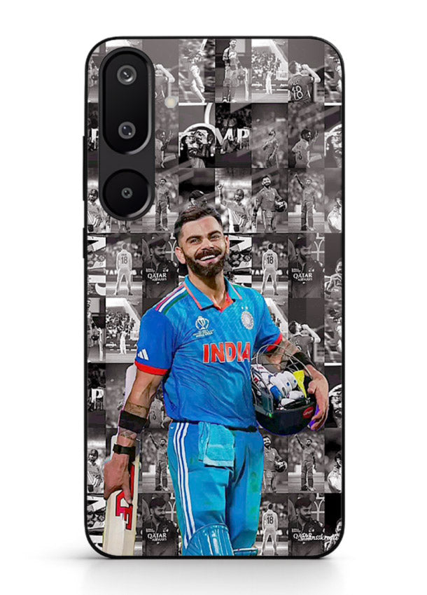 Blue cricket collage artwork printed on premium tempered glass Samsung M16 5G back cover