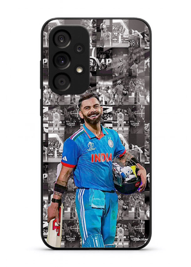 Blue cricket collage artwork printed on premium tempered glass Samsung M32 5G back cover