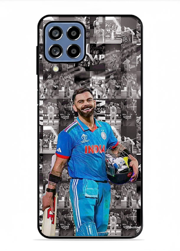 Blue cricket collage artwork printed on premium tempered glass Samsung M53 5G back cover