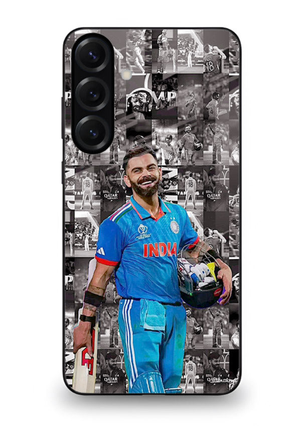 Blue cricket collage artwork printed on premium tempered glass Samsung M35 5G back cover