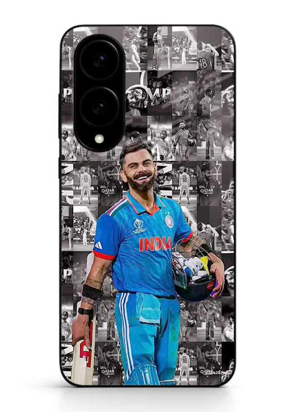 Blue cricket collage artwork printed on premium tempered glass Samsung S25 Edge back cover