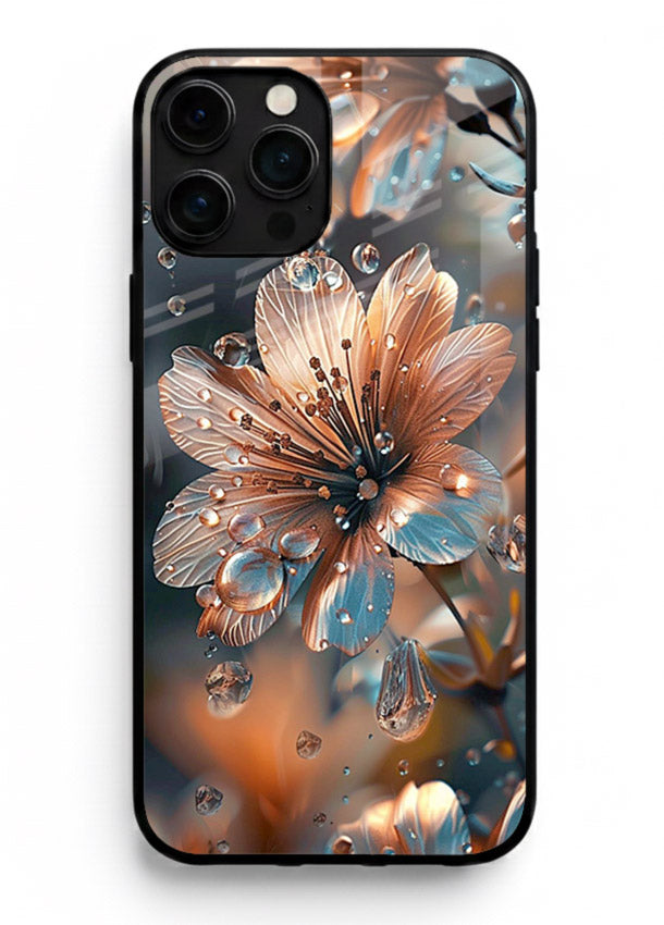 Blue-orange floral bloom artwork on iphone 11 pro max glass back cover with vivid contrasting petals.