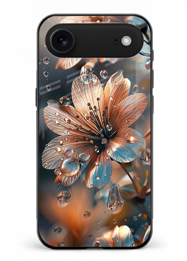 Blue-orange floral bloom artwork on iphone 18 air glass back cover with vivid contrasting petals.
