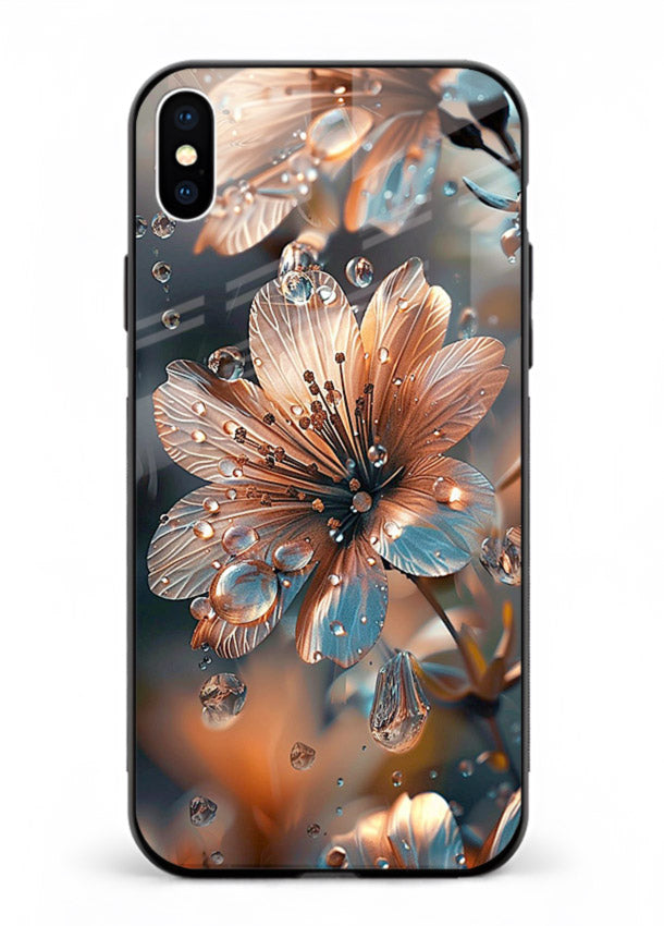 Blue-orange floral bloom artwork on iphone xs max glass back cover with vivid contrasting petals.