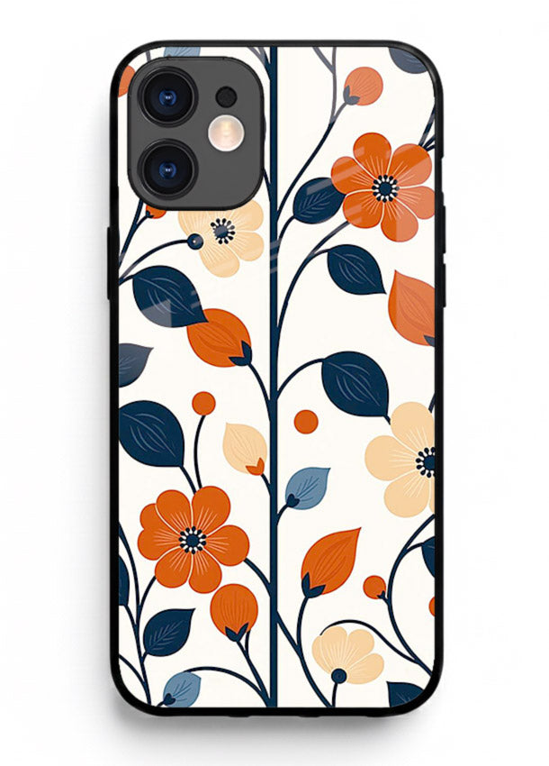 Blue Orange Floral vibrant floral pattern iphone 12 glass back cover