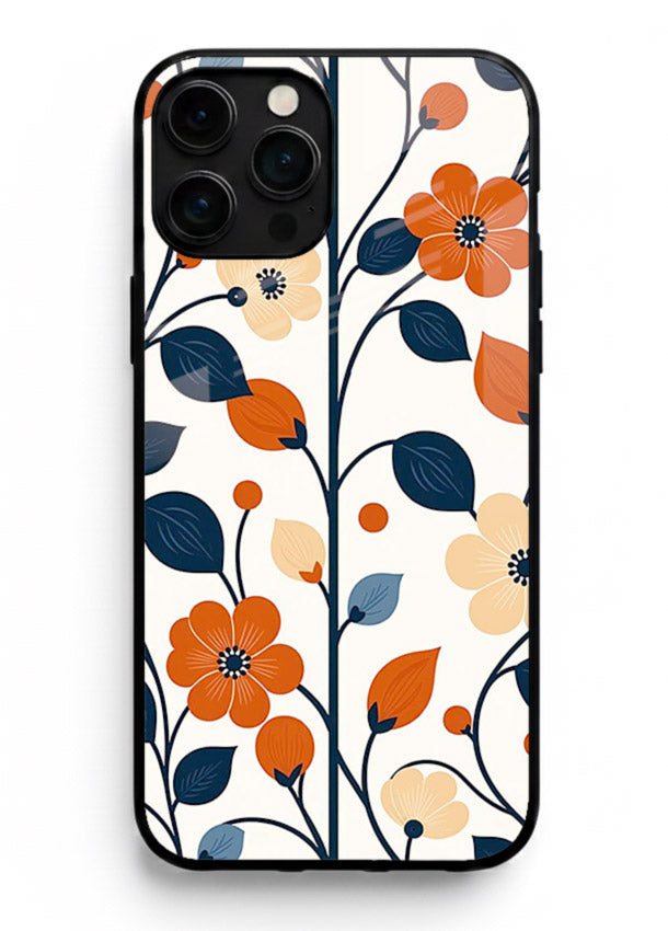 Blue Orange Floral vibrant floral pattern iphone 12 pro max glass back cover