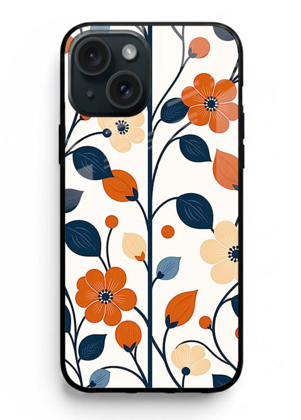 Blue Orange Floral vibrant floral pattern iphone 15 glass back cover