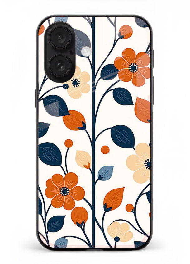 Blue Orange Floral vibrant floral pattern iphone 16 plus glass back cover