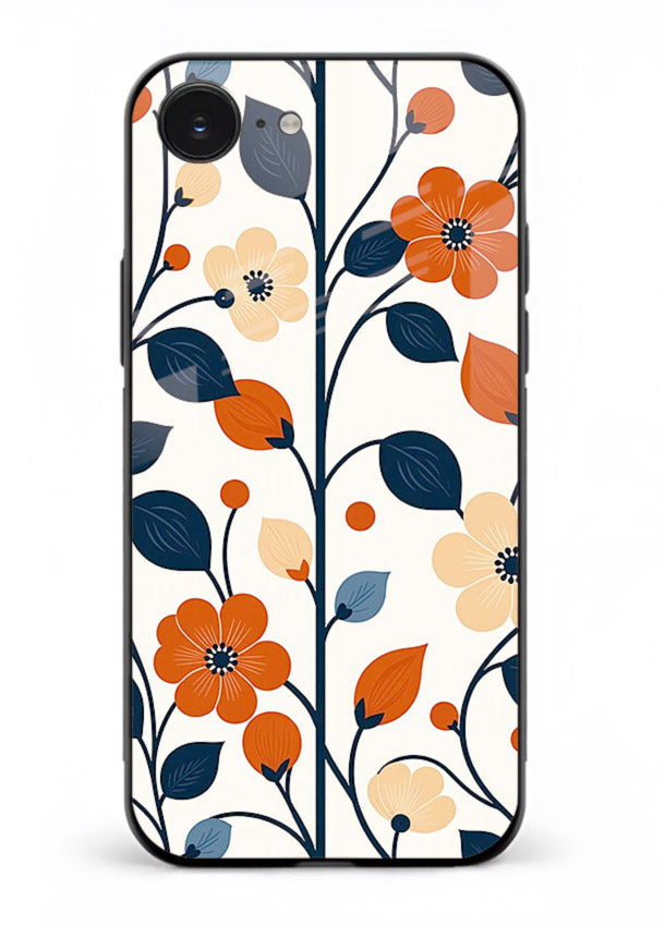 Blue Orange Floral vibrant floral pattern iphone 16e glass back cover