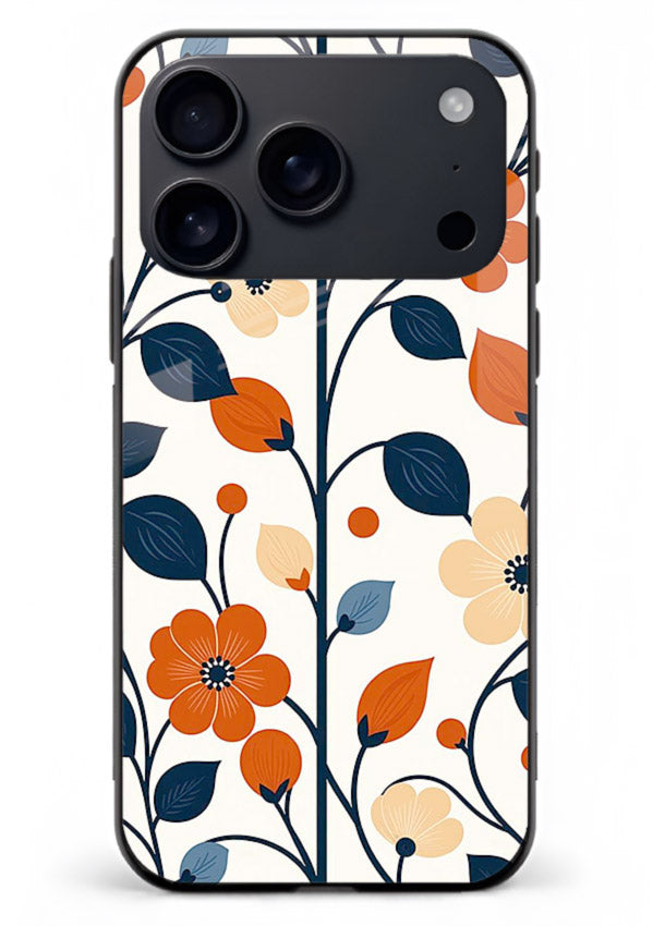 Blue Orange Floral vibrant floral pattern iphone 17 pro max glass back cover