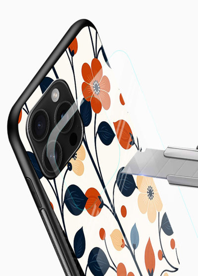 Blue Orange Floral vibrant floral pattern glossy vibrant premium glass back cover - Angle Blade
