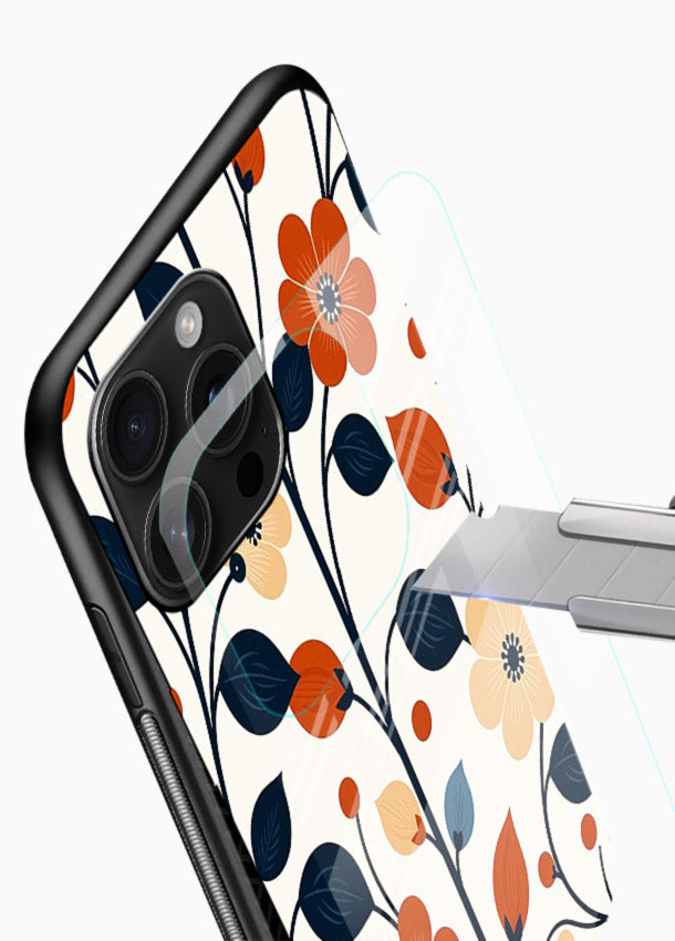 Blue Orange Floral vibrant floral pattern glossy vibrant premium glass back cover - Angle Blade