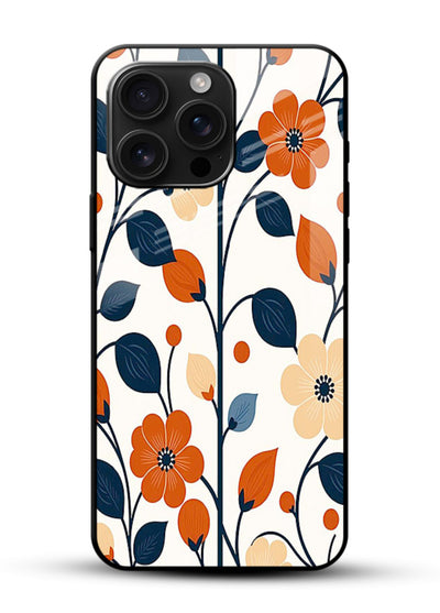 Blue Orange Floral vibrant floral pattern glossy vibrant premium glass back cover - Angle Front