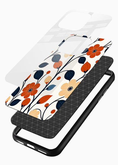 Blue Orange Floral vibrant floral pattern glossy vibrant premium glass back cover - Angle Layers