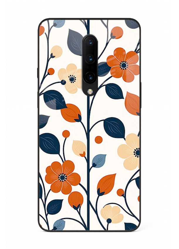 Blue Orange Floral vibrant floral pattern OnePlus 8 glass back cover