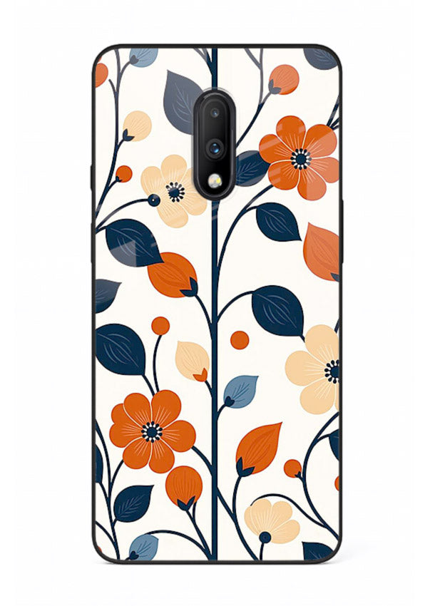 Blue Orange Floral vibrant floral pattern OnePlus 7 glass back cover