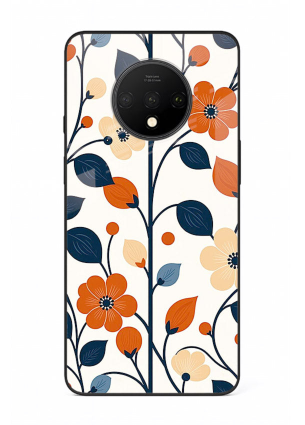 Blue Orange Floral vibrant floral pattern OnePlus 7T glass back cover