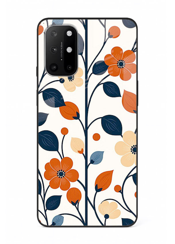 Blue Orange Floral vibrant floral pattern OnePlus 8T glass back cover