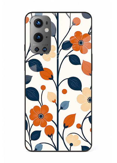 Blue Orange Floral vibrant floral pattern OnePlus 9 glass back cover