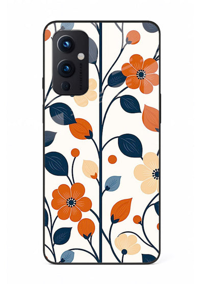 Blue Orange Floral vibrant floral pattern OnePlus 9 Pro glass back cover