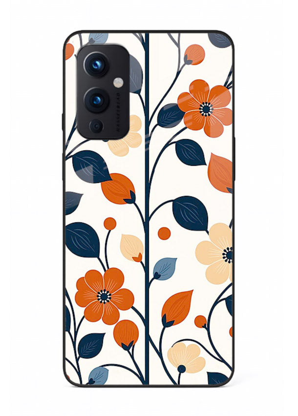 Blue Orange Floral vibrant floral pattern OnePlus 9 Pro glass back cover