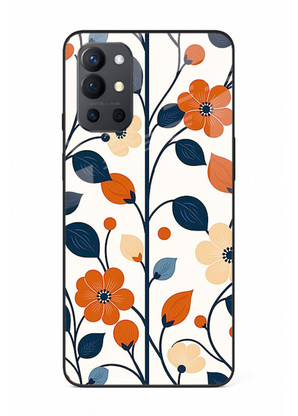 Blue Orange Floral vibrant floral pattern OnePlus 9R glass back cover
