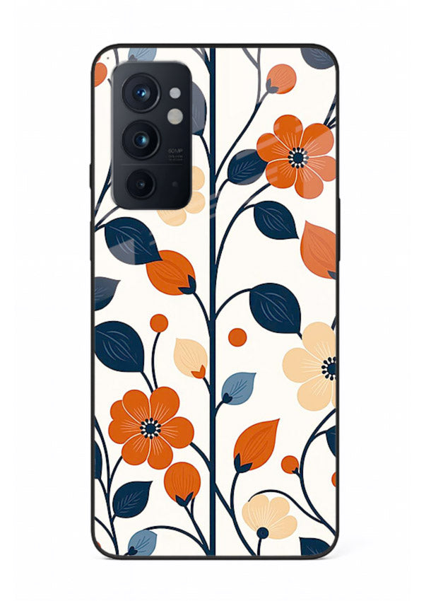 Blue Orange Floral vibrant floral pattern OnePlus 9RT glass back cover