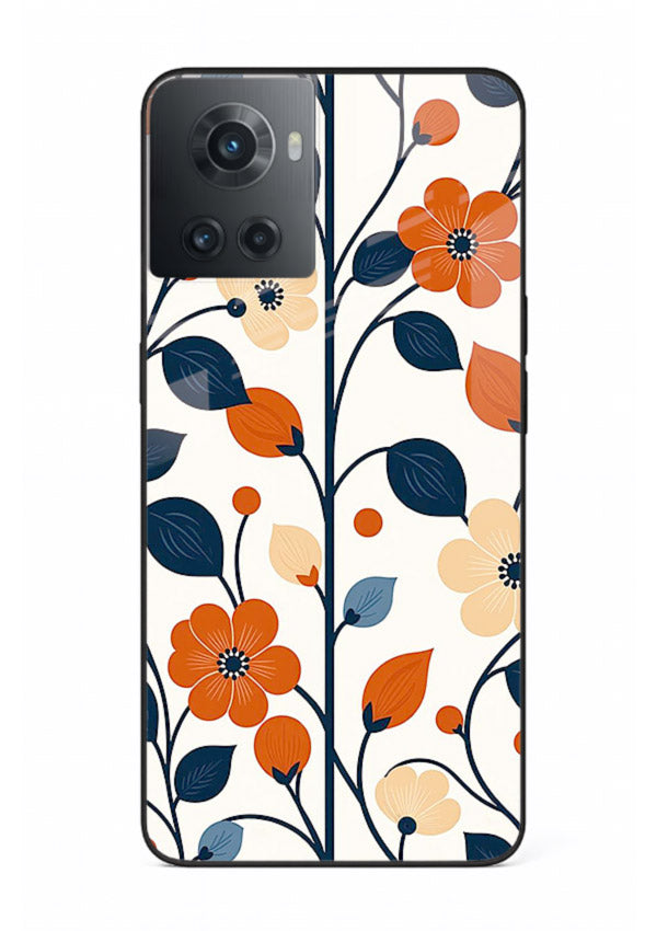 Blue Orange Floral vibrant floral pattern OnePlus 10R glass back cover
