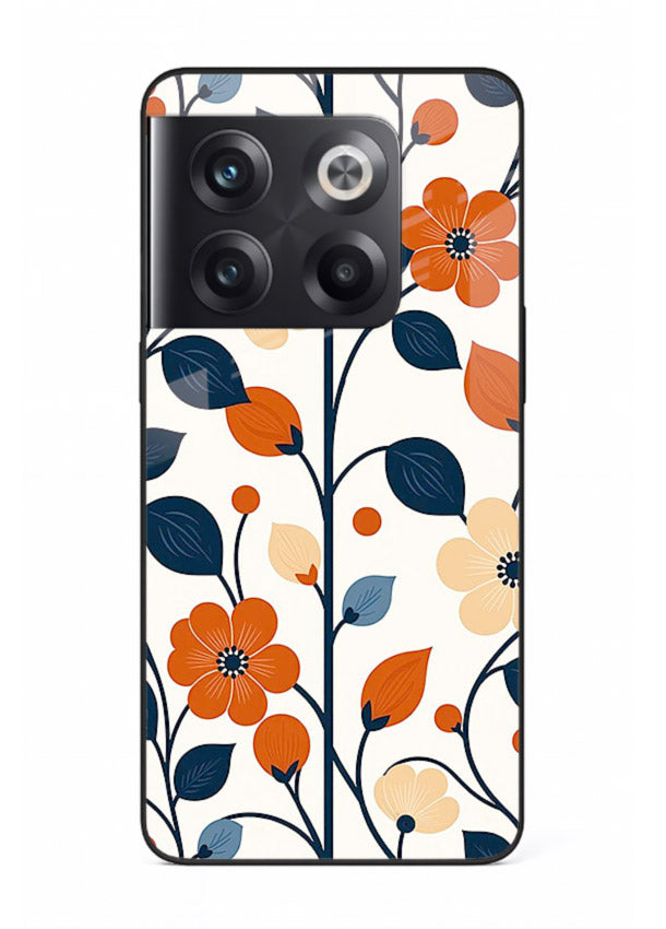 Blue Orange Floral vibrant floral pattern OnePlus 10T glass back cover