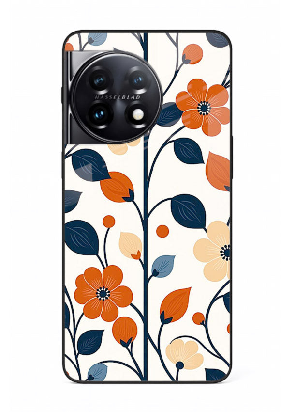 Blue Orange Floral vibrant floral pattern OnePlus 11 glass back cover