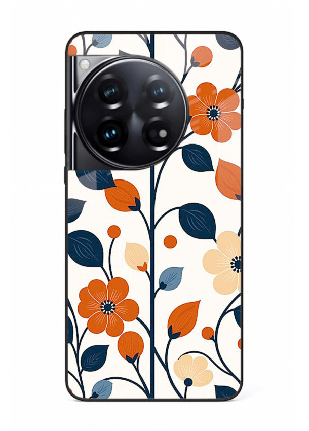 Blue Orange Floral vibrant floral pattern OnePlus 12 glass back cover