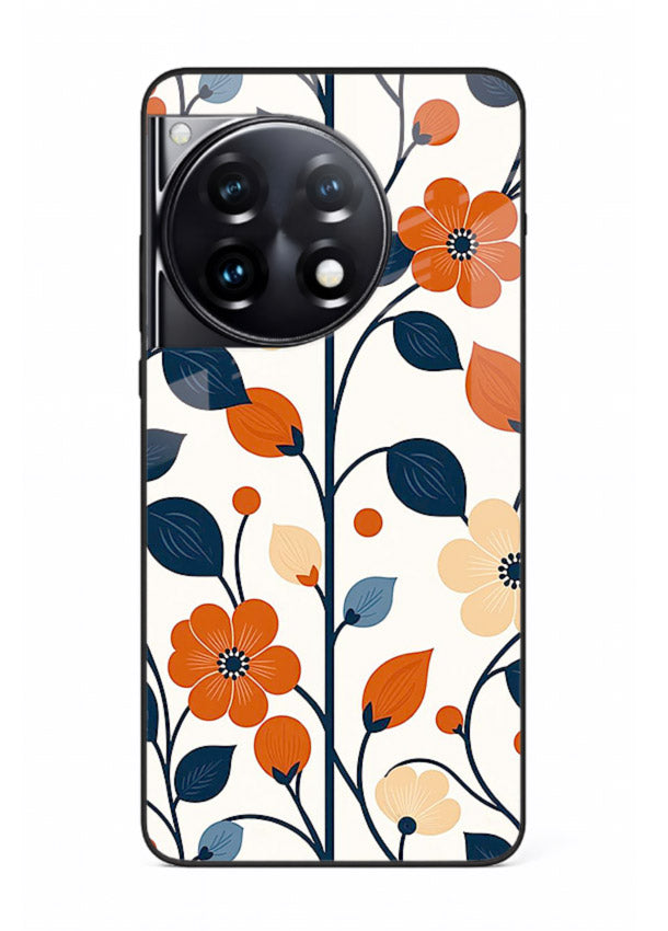 Blue Orange Floral vibrant floral pattern OnePlus 12R glass back cover
