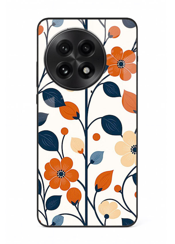 Blue Orange Floral vibrant floral pattern OnePlus 13R glass back cover