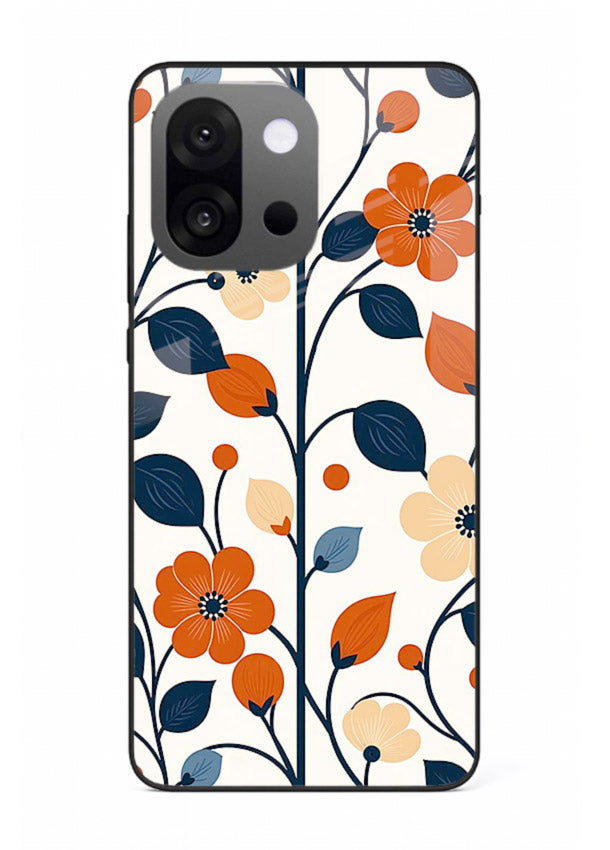 Blue Orange Floral vibrant floral pattern OnePlus 13s glass back cover