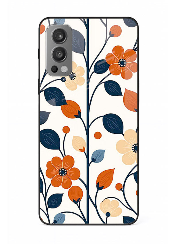 Blue Orange Floral vibrant floral pattern OnePlus Nord 2 glass back cover