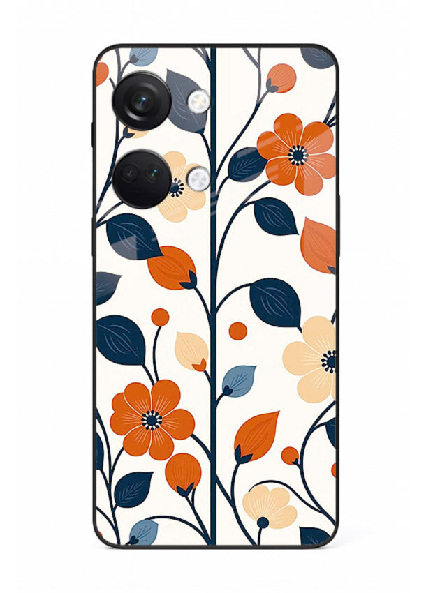 Blue Orange Floral vibrant floral pattern OnePlus Nord 3 glass back cover